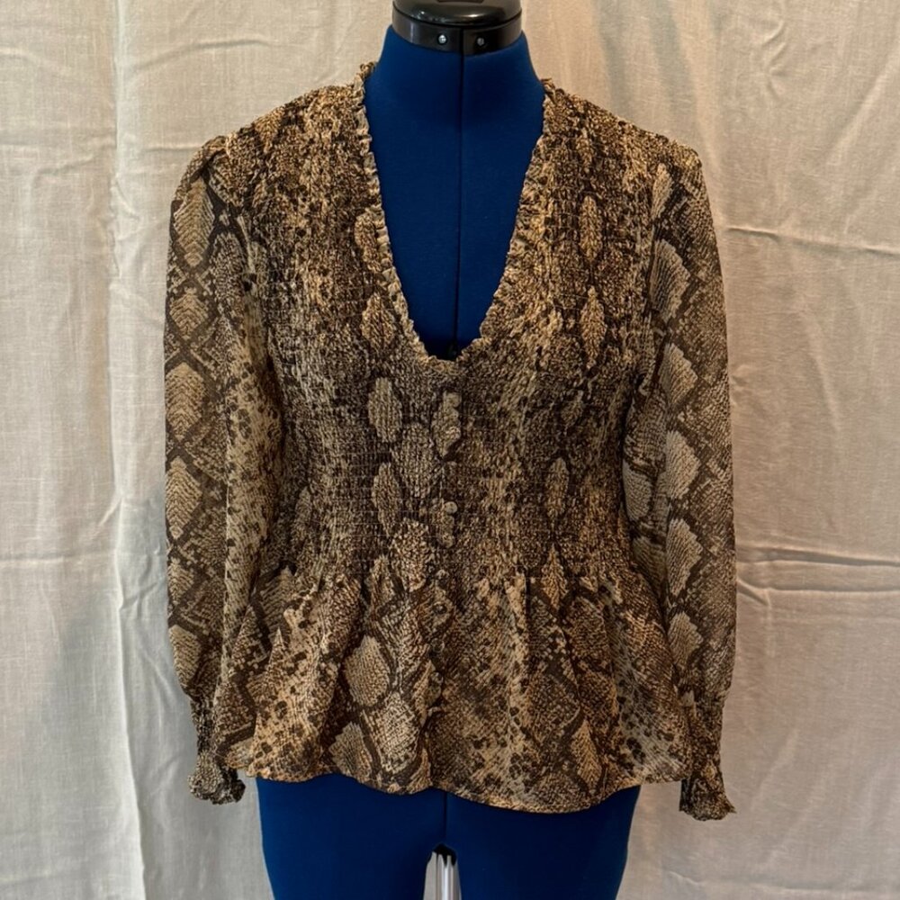 Zara Alligator Long Sleeve Peplum Blouse - Small